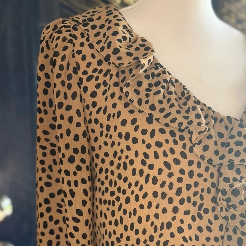 J. Crew Tan and Black Polka Dot Blouse